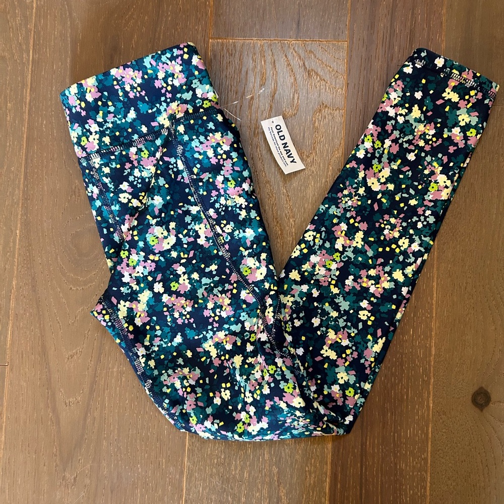 Girls size 10-12 old navy floral flower athletic leggings with pockets